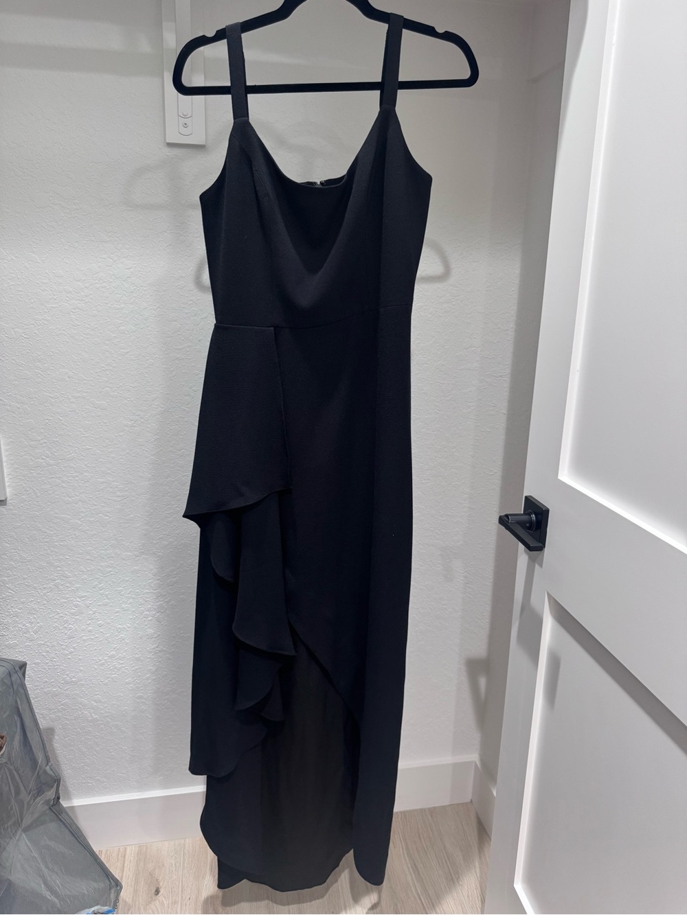 Dress the Population Black Ruffle-Overlay Maxi Dress